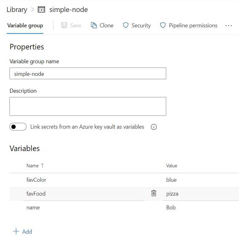 Azure pipelines variable group entries