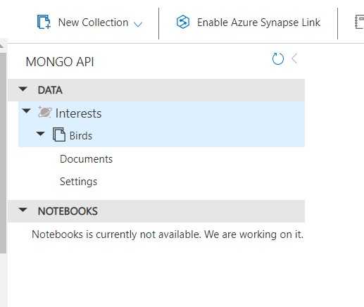 Azure Cosmos DB collection created